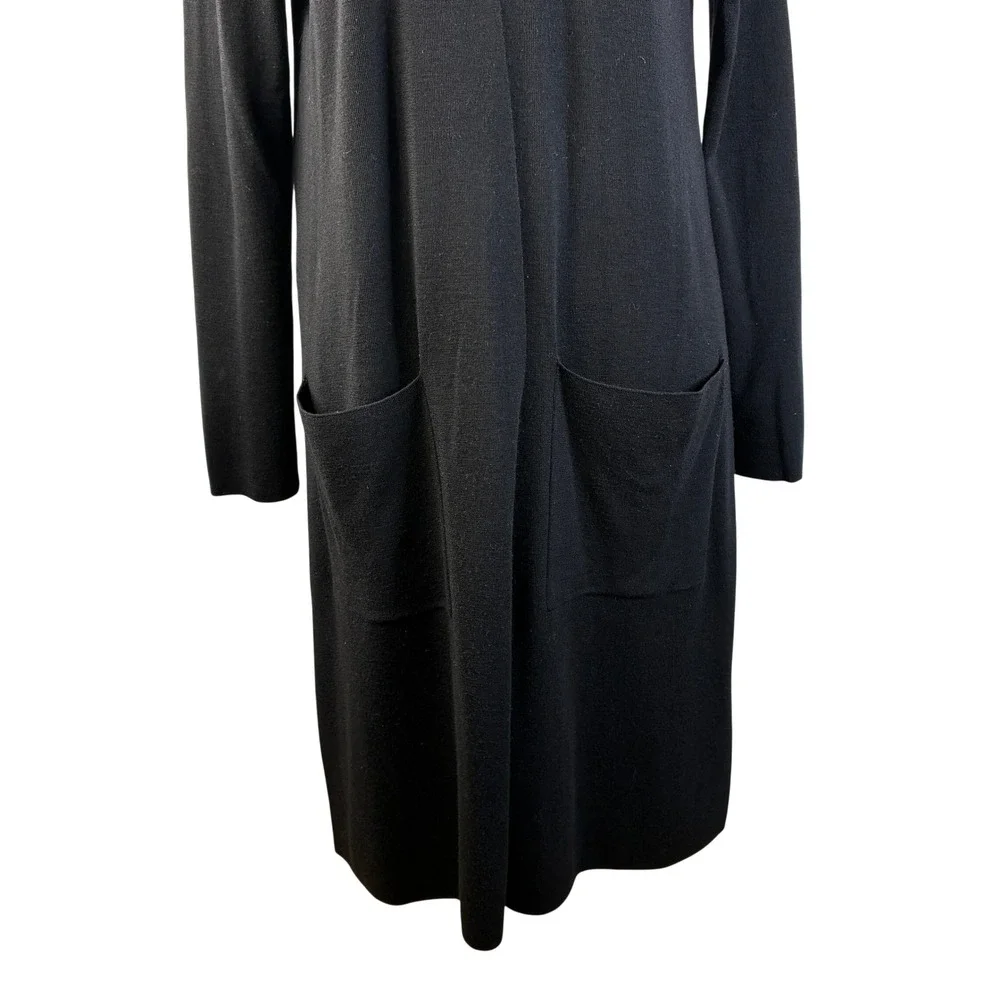Eileen Fisher Women's M Black Superfine Merino Wool Long Duster Cardigan Pocket - Picture 10 of 14